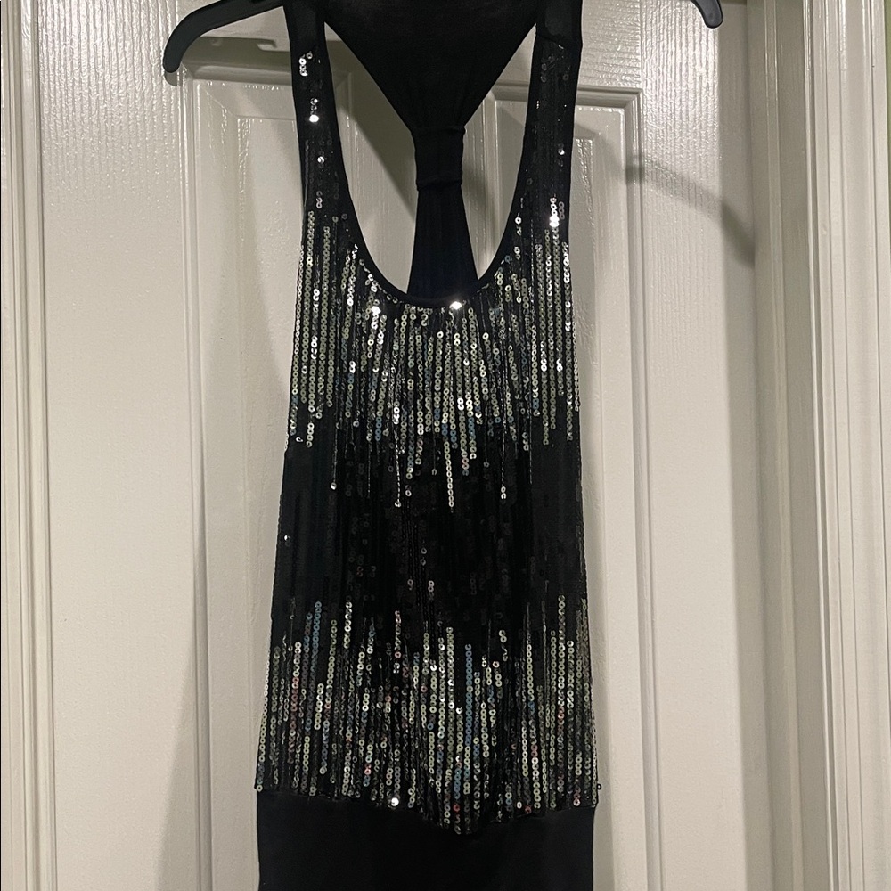 Black Sequin Halter Top